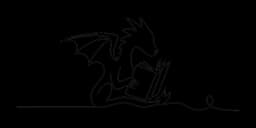 Pen-line drawing of a dragon reading a book